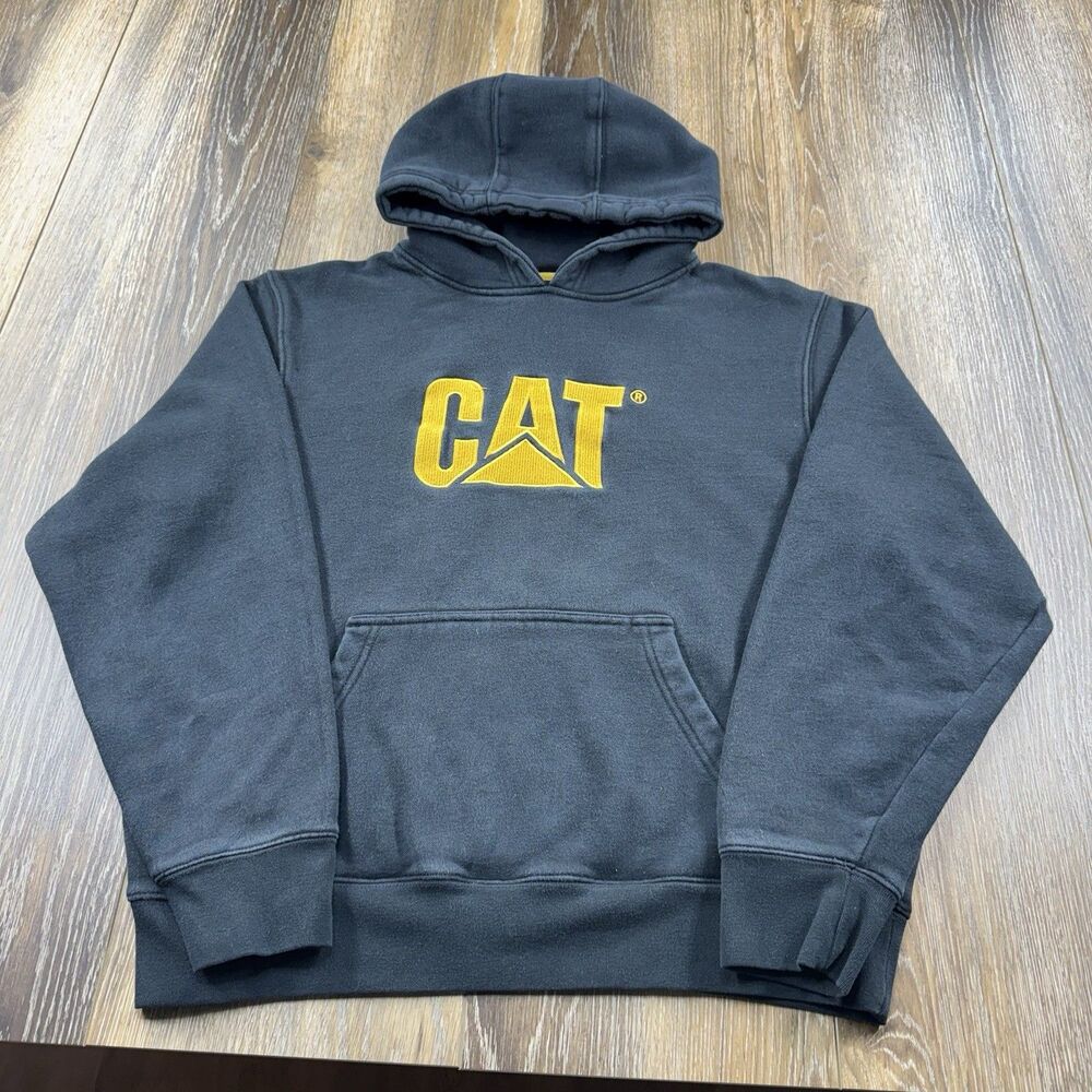 Caterpillar Hoodie Mens L Black Sweatshirt CAT Construction Worker Sweater THICK - Picture 2 of 12